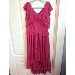 Mia Joy Joyfolie Lightweight hot pink mesh ruffle dress hi-low stretchy 10